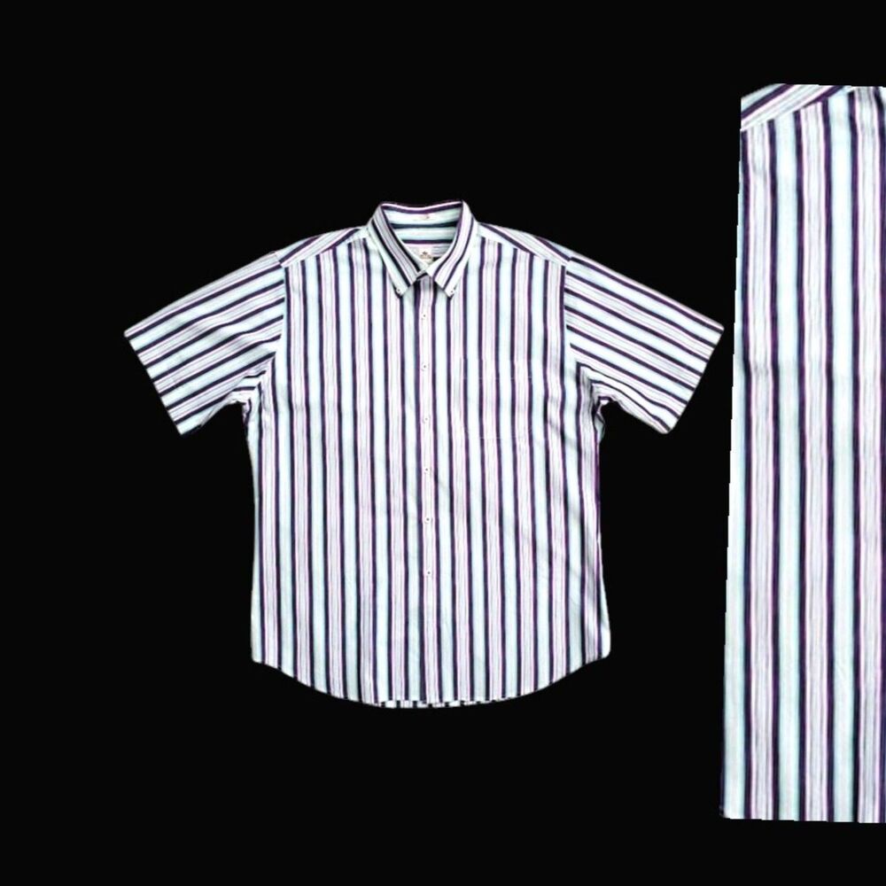 PETER MILLAR Mens Large L S/S Button Down Shirt Purple Green Stripe 100% Cotton